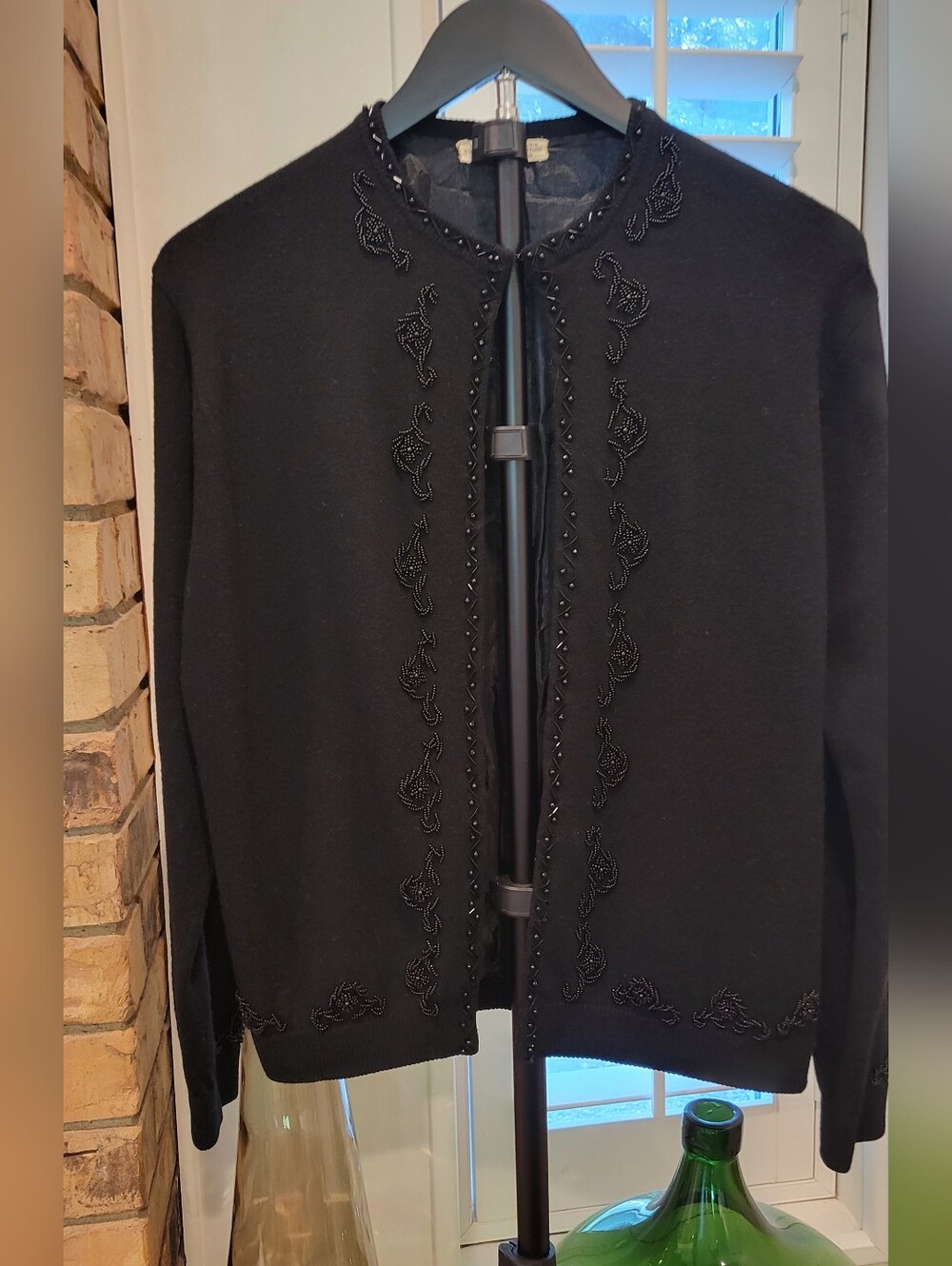 Vintage 1950's Women’s Black Beaded Trim Cardigan Sweater